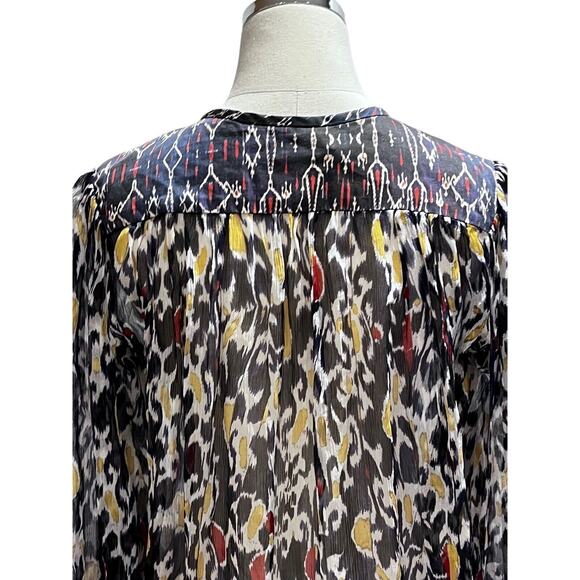 Isabel Marant Blouse Pilay Multi Printed Silk Sheer SZ 36/ US SM Long Sleeve Top - Picture 4 of 15